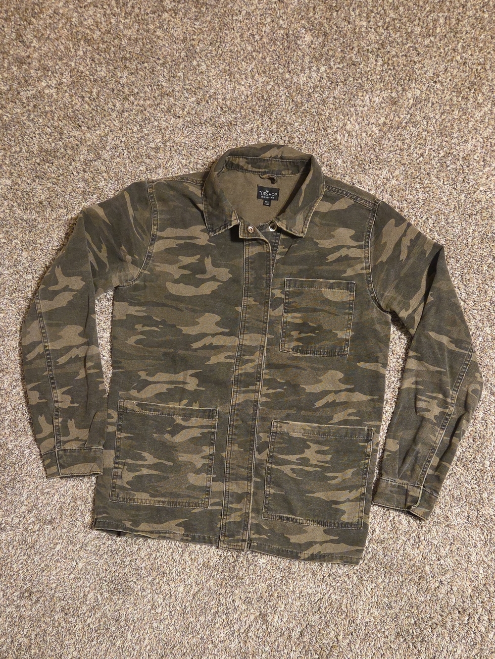 TOPSHOP Camo Button Up Utility Shacket